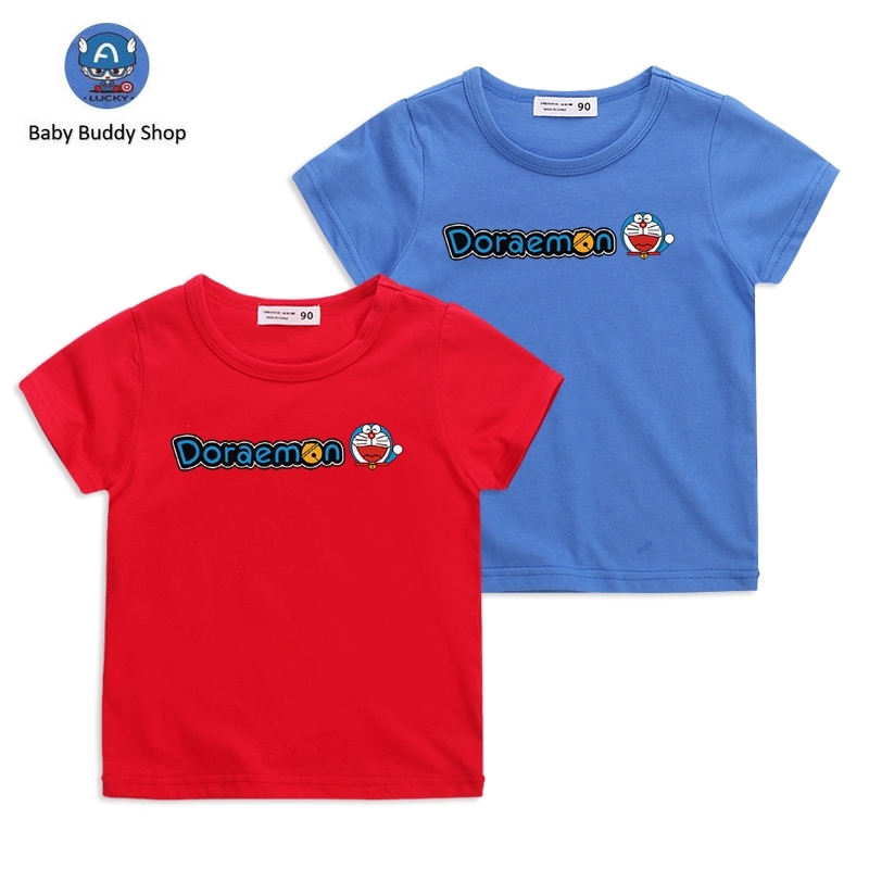 Áo Thun Cotton Tay Ngắn In Hình Doraemon 8 Màu Cho Bé