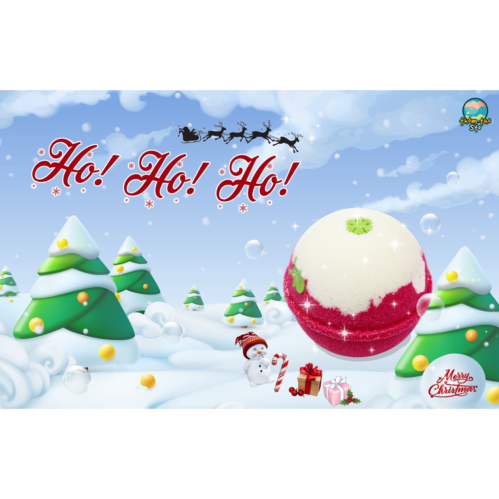 Bom tắm, viên sủi bồn tắm sủi bọt kem HO! HO! HO! christmas bath bomb, noel, 170 gram