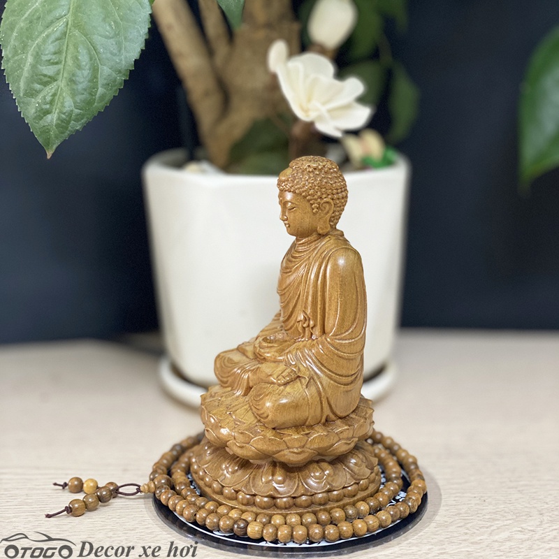 Tượng Phật Thích Ca Mâu Ni Để Xe Ô Tô Bằng Gỗ Bách Xanh  , Tượng PHật Thích Ca Ngồi Thiền Đài Sen đặt Taplo Otoo