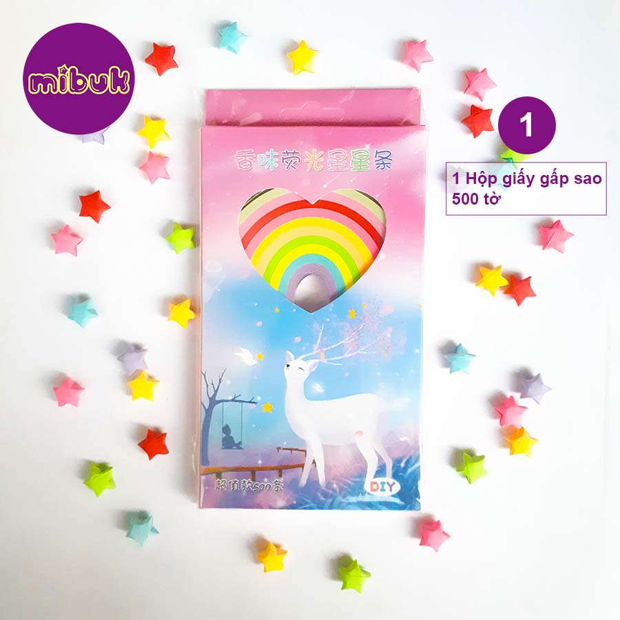 Combo MAY MẮN 440 tờ giấy gấp sao + 640 tờ giấy gấp hạc 6.5x6.5 cm