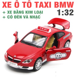 Mô hình xe ô tô taxi đồ chơi trẻ em - xe bằng kim loại tỉ lệ 1:32 có đèn và âm thanh mở được các cửa