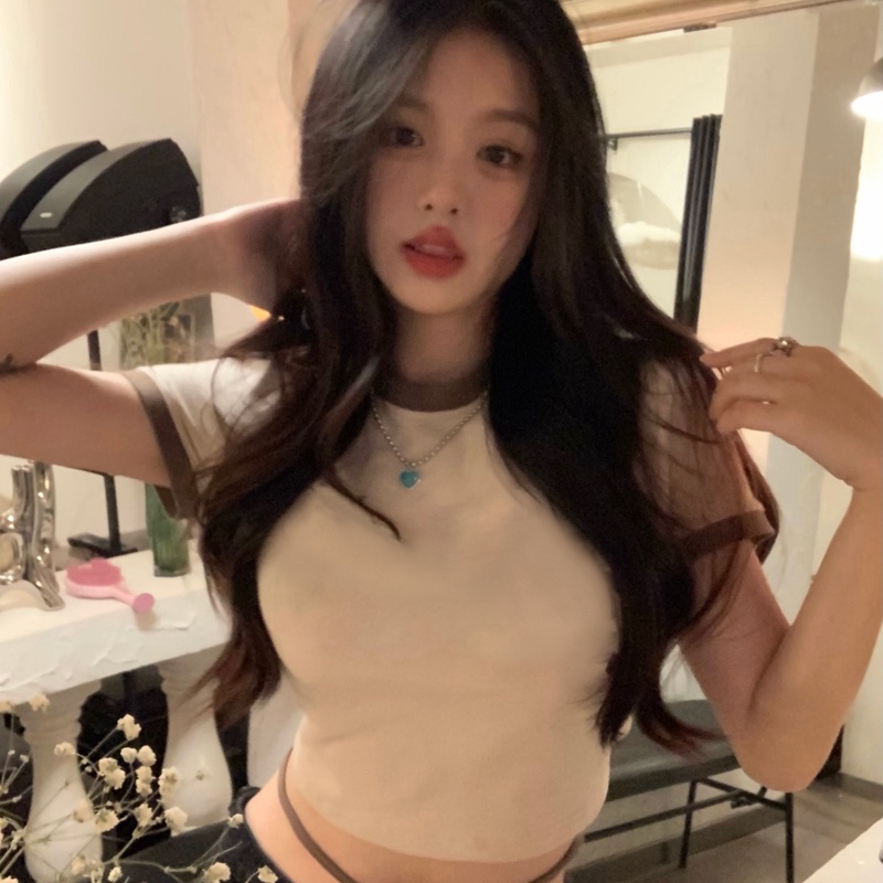 Áo thun croptop SUXI cổ tròn đơn giản dễ phối đồ thời trang mùa hè dành cho nữ