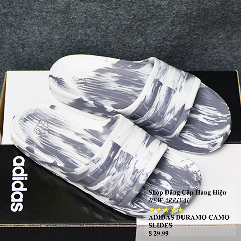 Dép Adidas Duramo Camo trắng xám sọc bóng