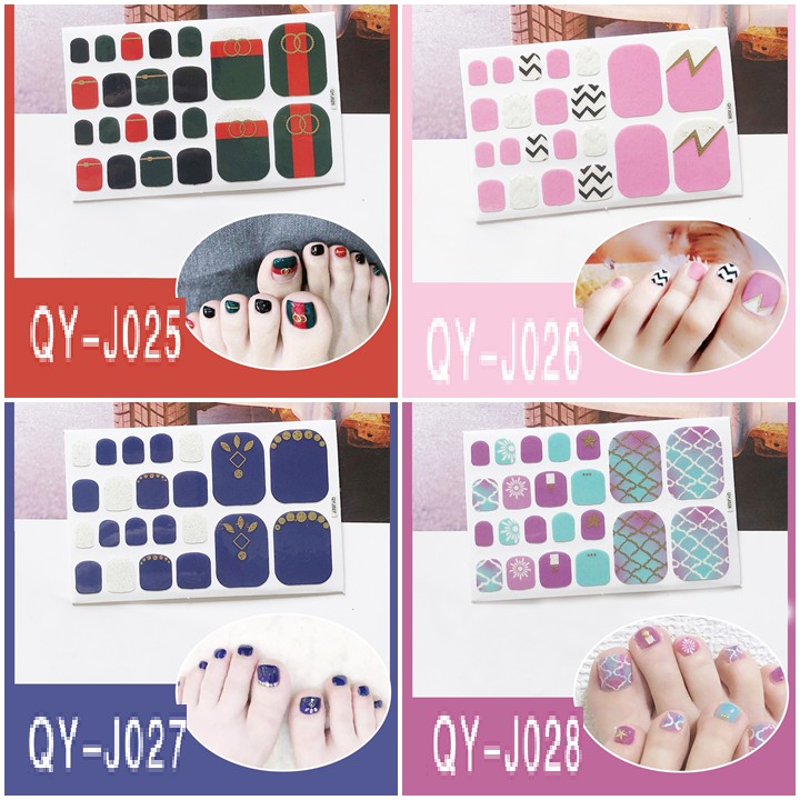 [Sỉ-Rẻ] Bộ dán móng chân nail sticker gồm 22 móng, không thấm nước, có độ đàn hồi tốt Phần 2 QYJ [Lẻ-Sỉ]