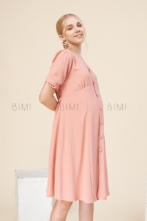 ĐẦM HỒNG NÚT CỔ V - BIMI