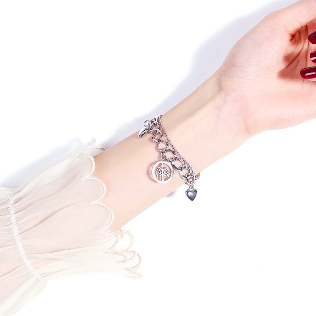 Lắc tay titan xích phối mặt cây và trái tim không gỉ WB200201