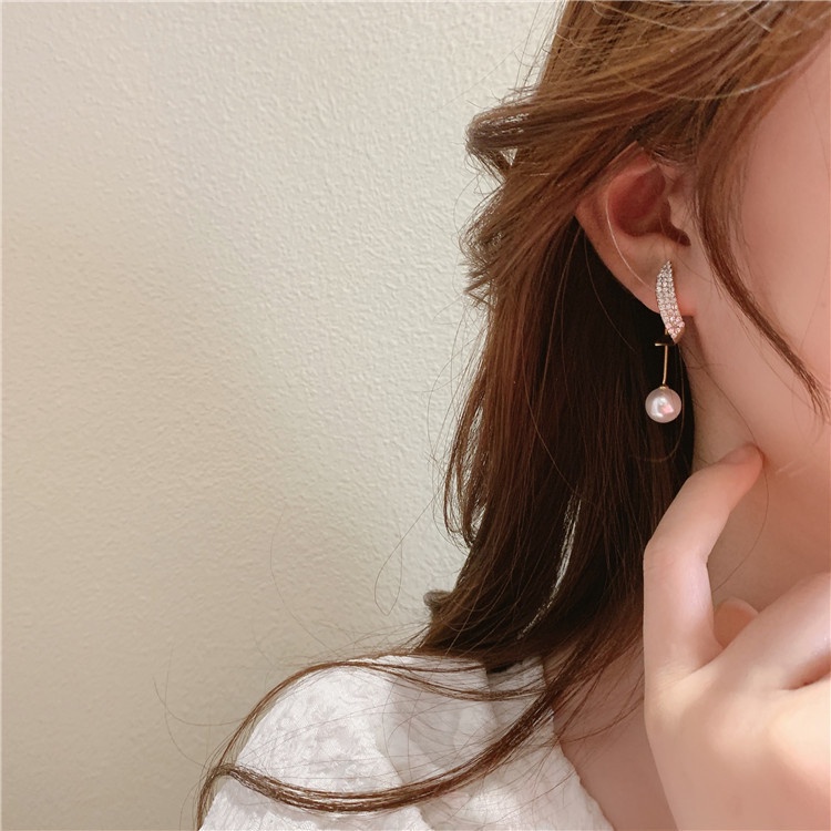 Khuyên tai đính ngọc trai giả kim cương toàn bộ cao cấp 2021