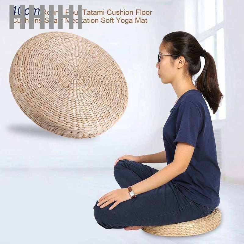 Hhihi Round Pouf Tatami Cushion Floor Grass Cushions Meditation Soft Yoga Mat 40cm