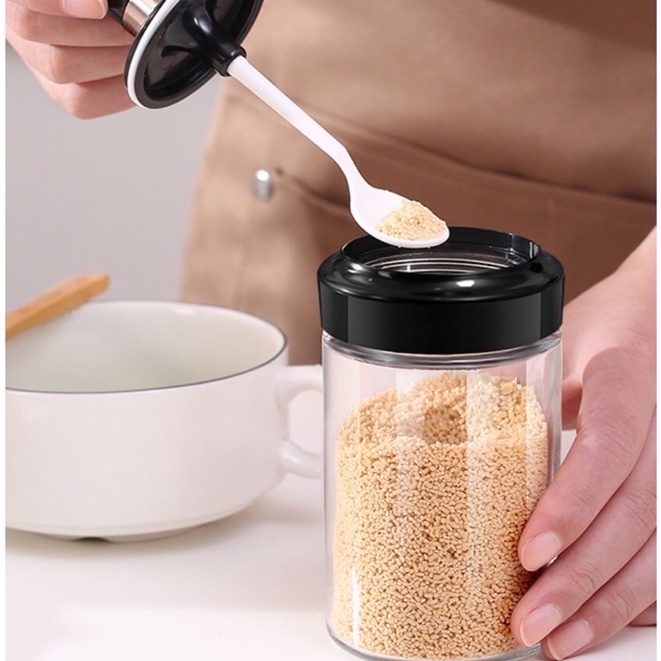 Set 2 Hủ đựng gia vị thủy tinh có thìa 250ml