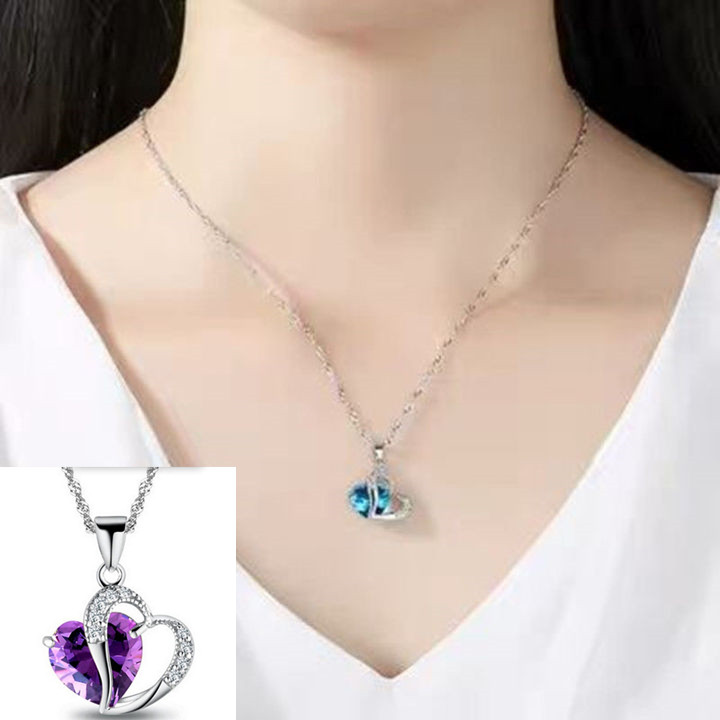 Love heart-shaped amethyst pendant crystal necklace clavicle chain girlfriend chain simple and elegant heart-shaped necklace pendant wild clavicle chain