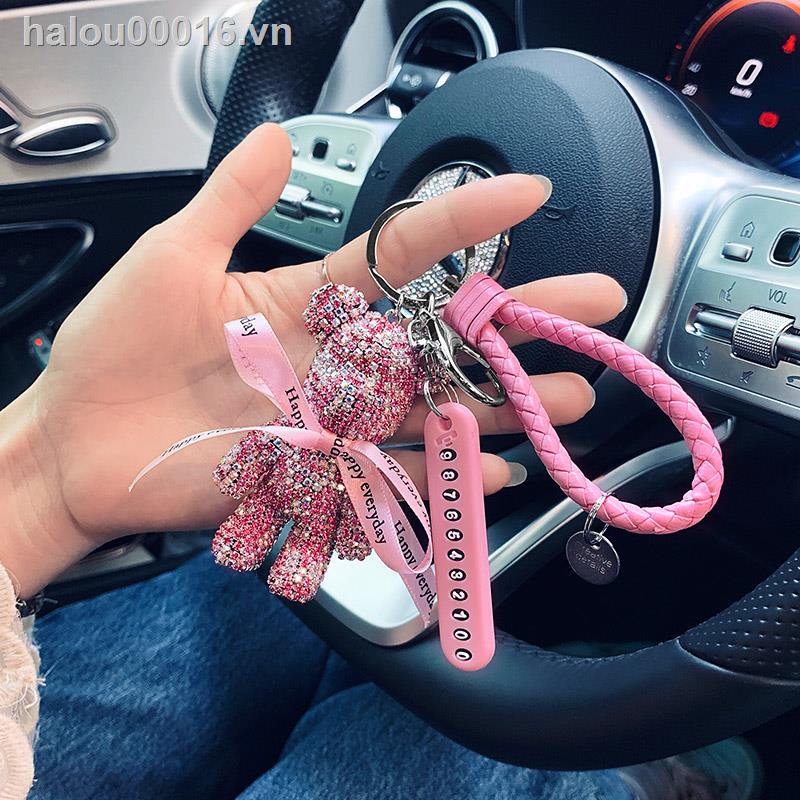 ∏✿Ready stock✿ Car key chain  Diamond bear car keychain anti-lost mobile phone number plate car keychain pendant car key ring chain pendant female