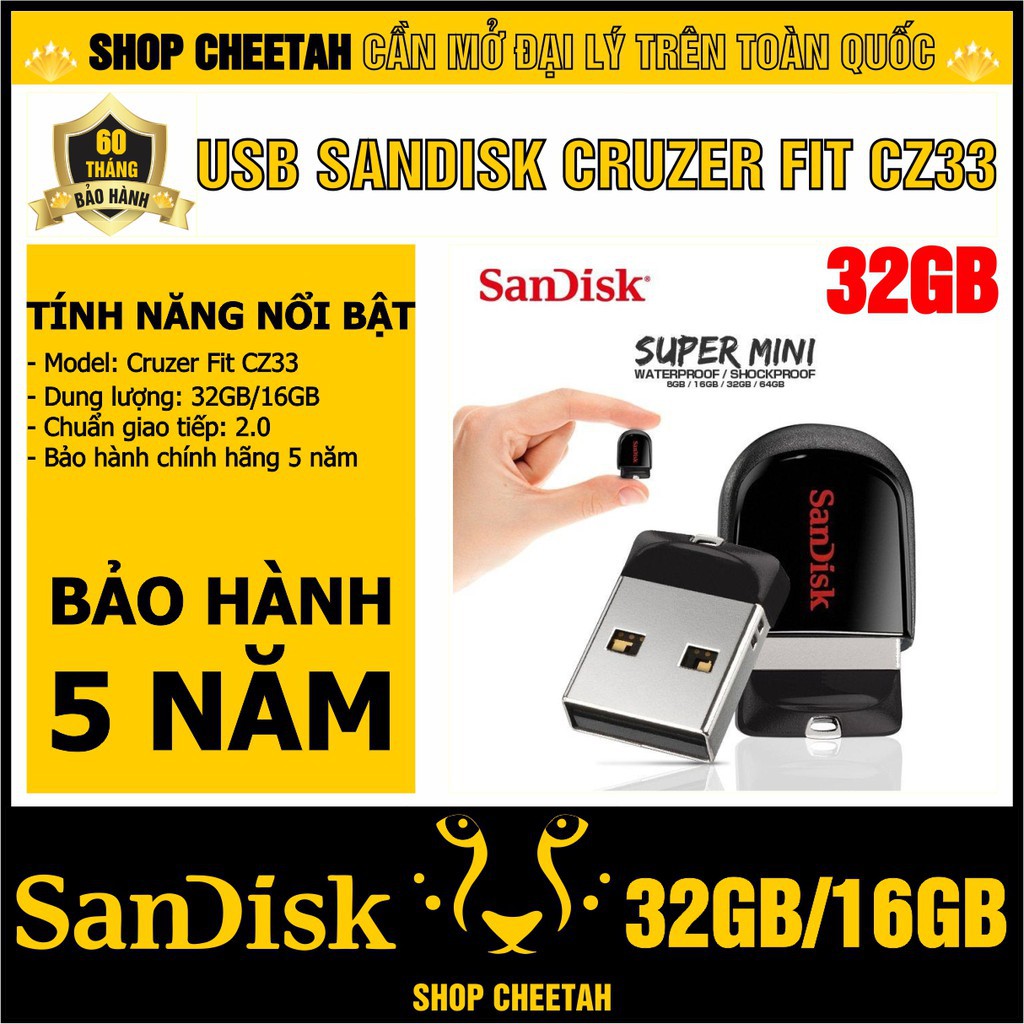 USB 32GB SanDisk Cruzer Fit USB 2.0 - Bảo hành 5 năm