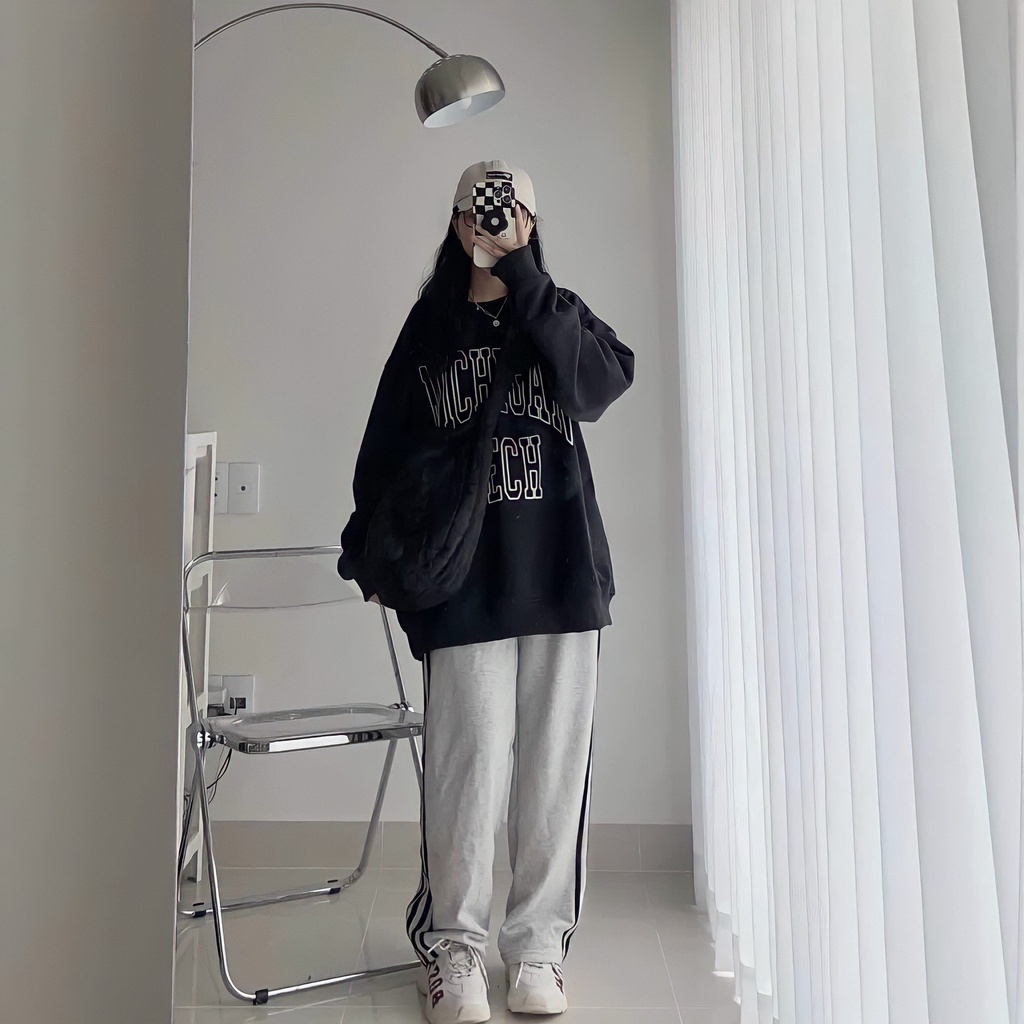 Áo Sweater nữ chất Nỉ in MICHIGAN iểu dáng Unisex Dáng Thụng Áo Thun Cổ Tròn duyên dáng việt hàng mới