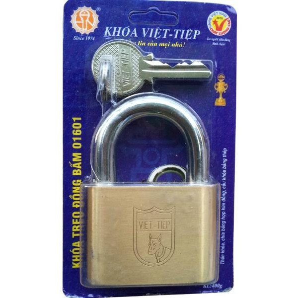 Ổ Khóa cửa treo Việt Tiệp đồng thau BẤM 6 phân 01601 (khóa bấm)