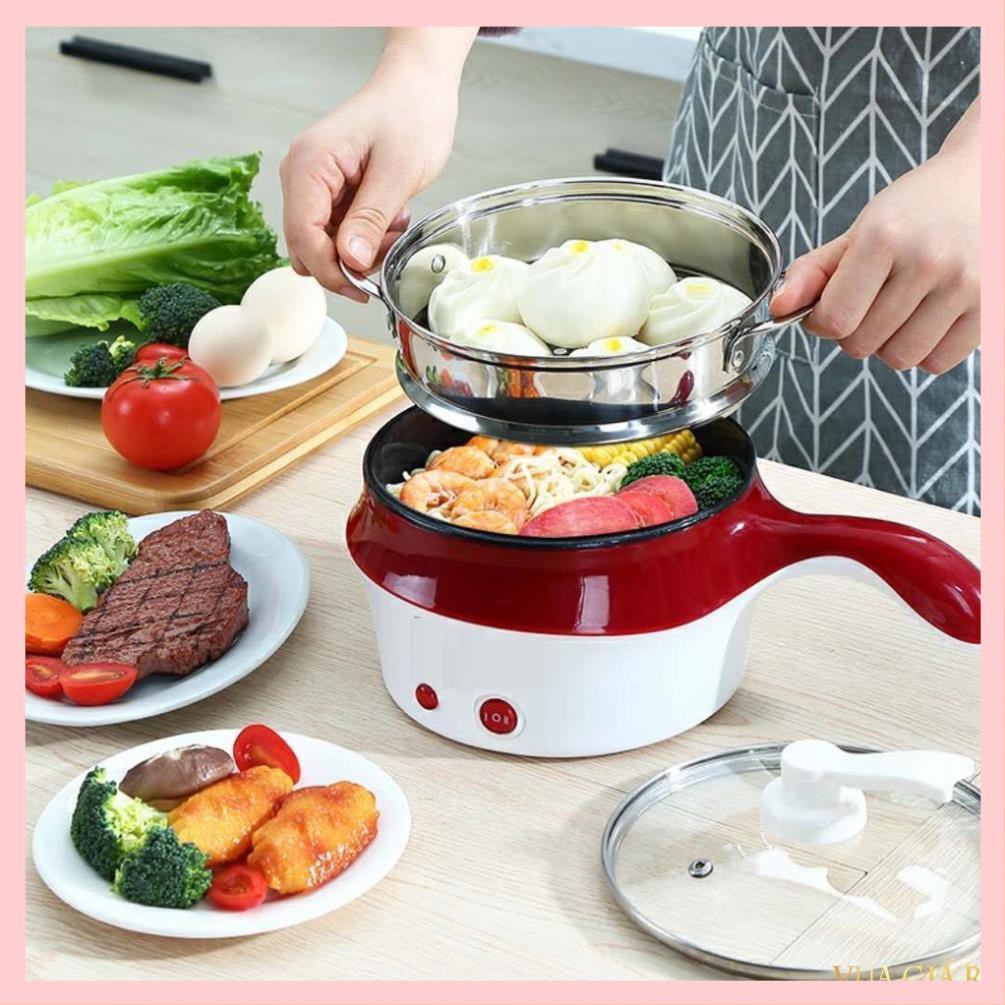 Nồi lẩu mini, Nồi điện đa năng nấu mì siêu tốc tặng kèm giá hấp - Yabi Houseware