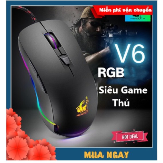 CHUỘT GAMING FREE WOLF V6 Premium LED RGB, Nhiều Chế Độ Led Khác Nhau, Chơi Mọi Tựa Game Trên Máy Tính, PC, Laptop