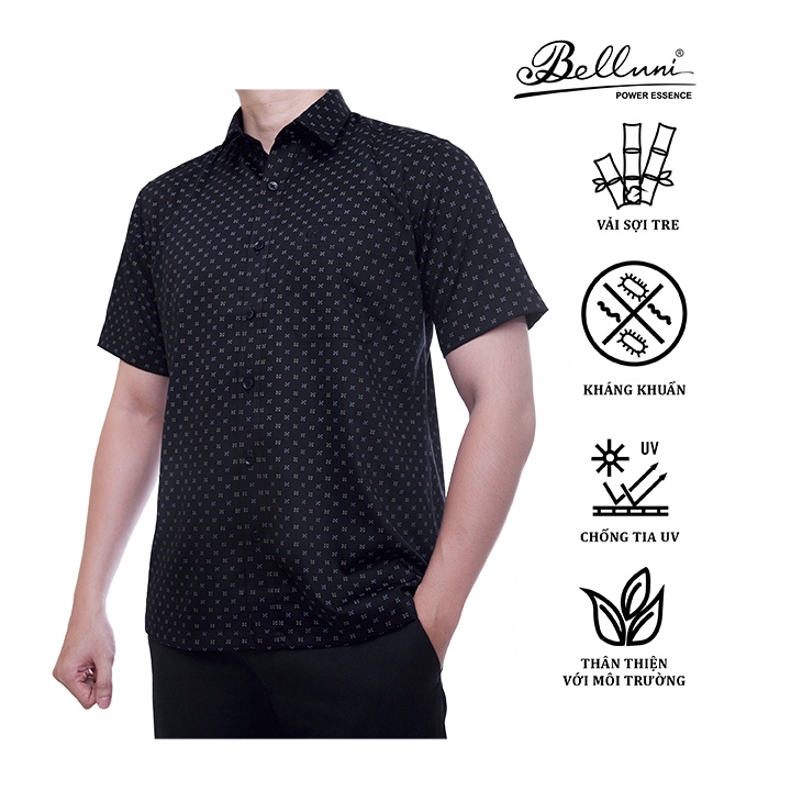Áo sơ mi nam ngắn tay BELLUNI hoạ tiết in vải tre sang trọng - ABN.BPS.BE.212.BL