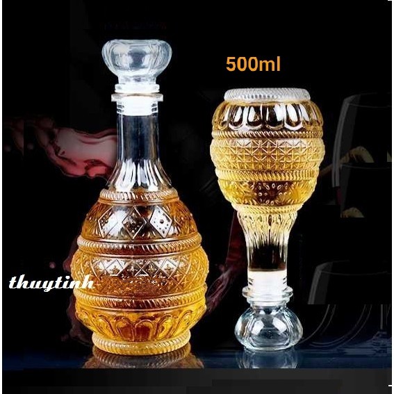 BÌNH RƯỢU THỦY TINH THÁP PHẬT 500ML, BÌNH NGÂM RƯỢU THỦY TINH