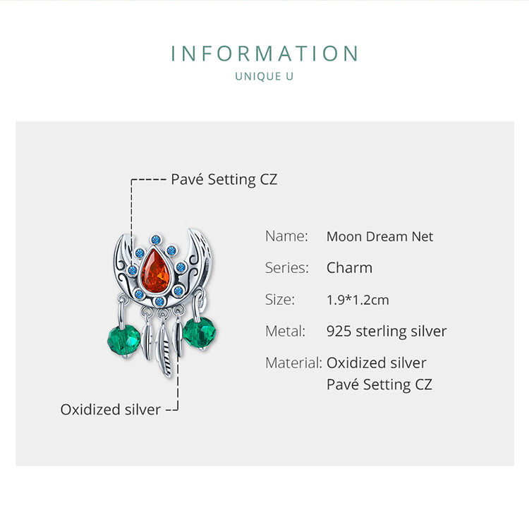 Phụ Kiện Bamoer BSC452 Bằng Bạc S925 100% Hình Mặt Trăng Dùng Làm Trang Sức Thời Trang DIY