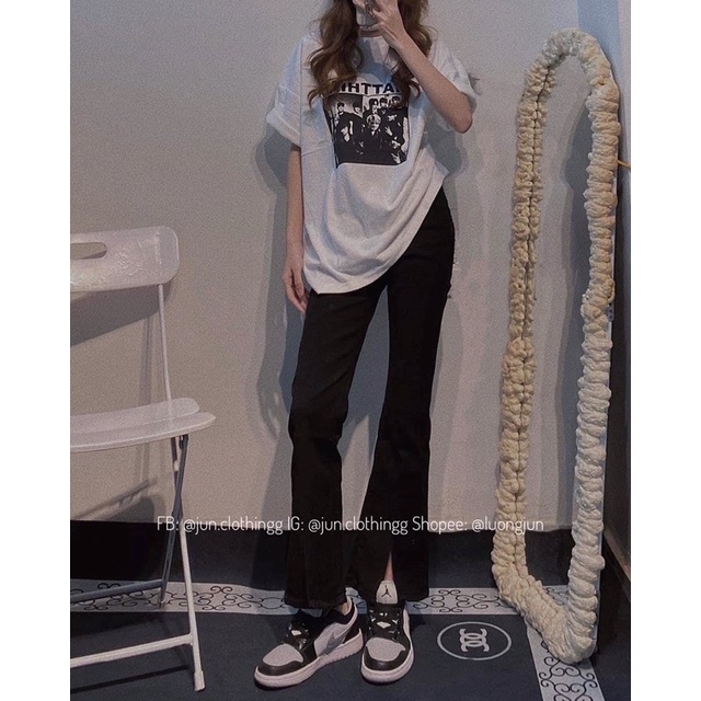 Quần jean loe kéo chân xẻ giữa 2436 - Ảnh thật JUNclothing | BigBuy360 - bigbuy360.vn