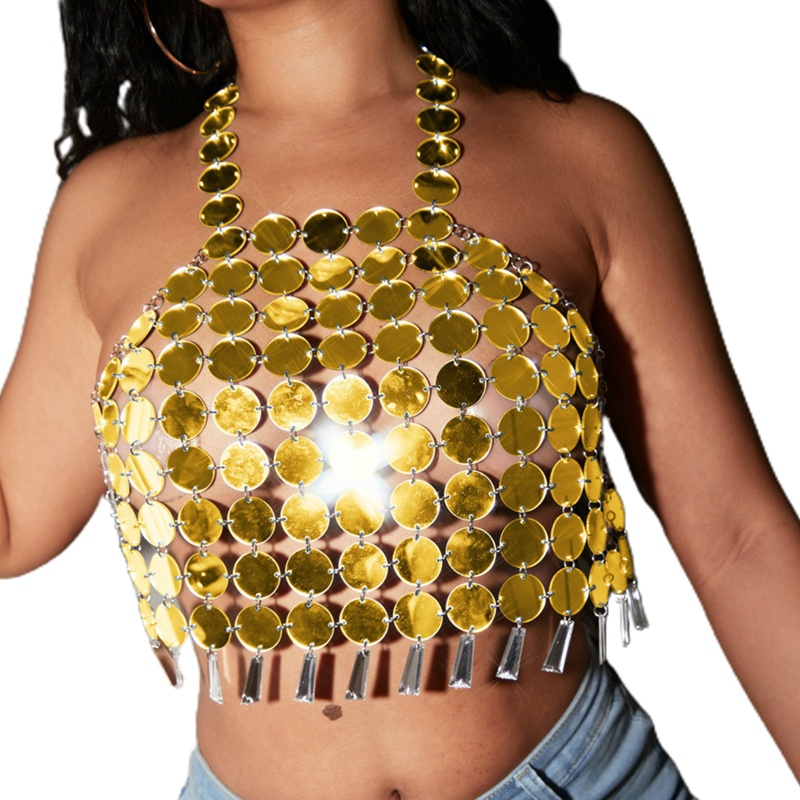 Brroa Áo Ngực Dạng Chuỗi Tua Rua Đính Kim Sa Lấp Lánh Trang Sức Dự Tiệc Bikini Hai Dây