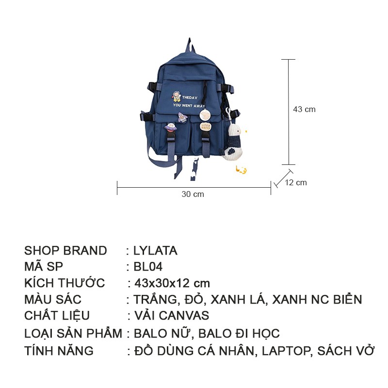 Balo nữ giá rẻ đẹp đi học du lịch cá tính dễ thương LYLATA BL04( không móc khóa gấu )