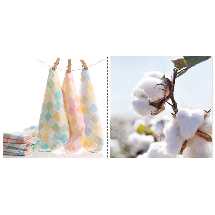 Khăn Cotton Vuông Mềm Mại Họa Tiết Sọc Caro Xinh Xắn Cho Bé 25x25cm