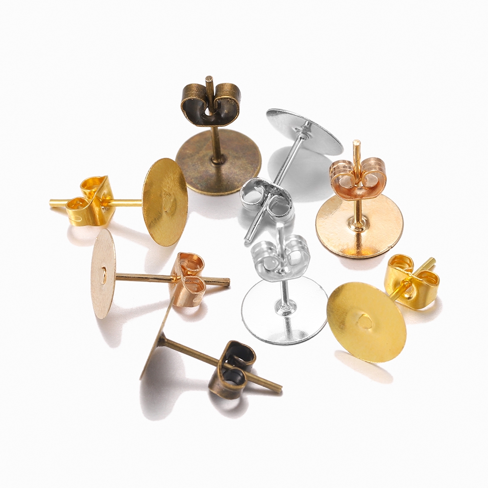 Set 100 phôi bông tai ST.KUNKKA màu đồng 4-10mm DIY tiện dụng