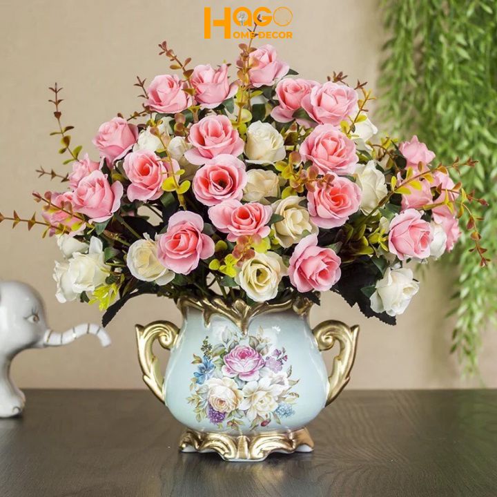 Bình cắm hoa cao cấp có tay cầm cao 19cm , bình hoa cắm sẵn sang trọng phong cách Châu Ấu