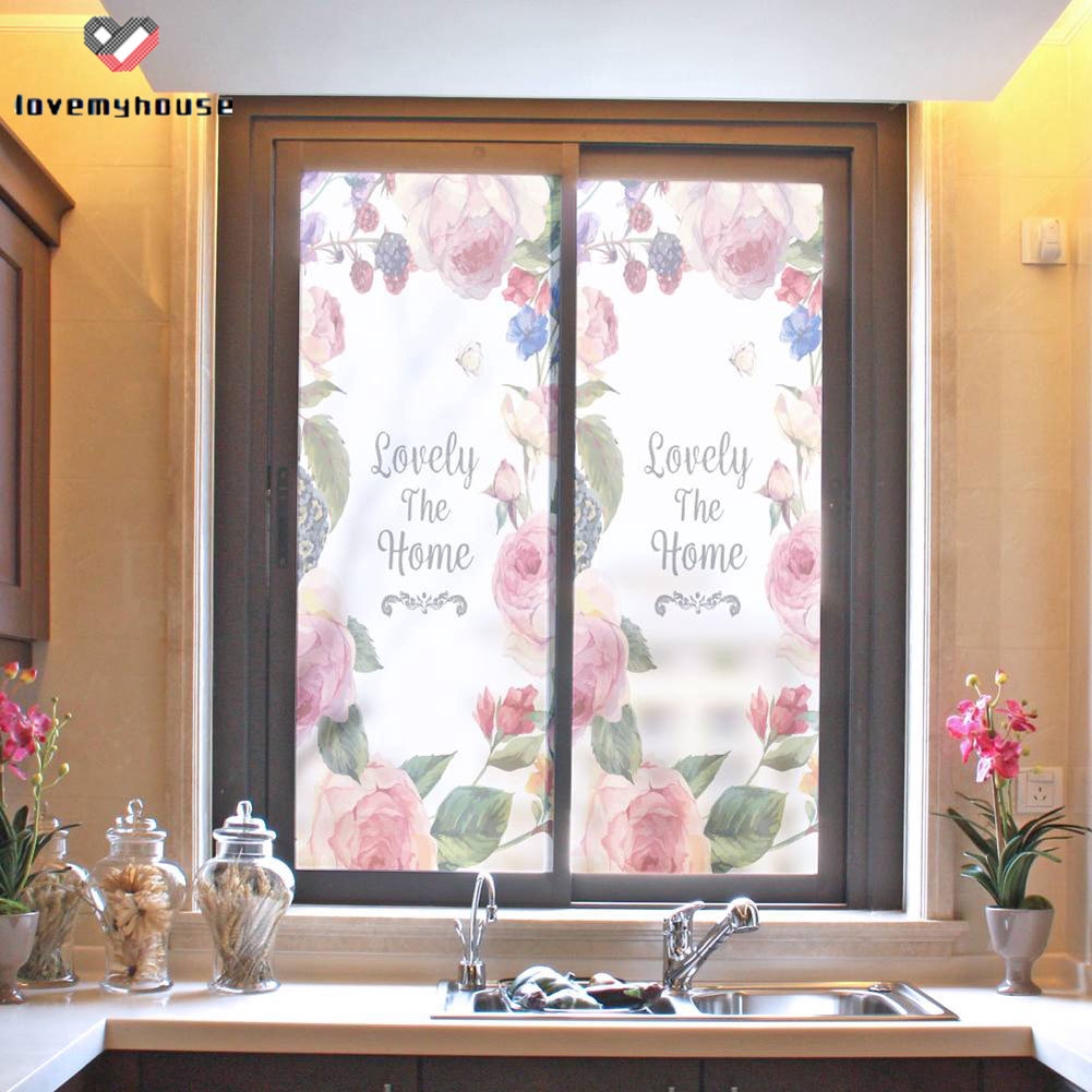 Giấy dán kính mờ tự dính PVC họa tiết hoa trang trí cửa sổ nhà tắm/phòng khách