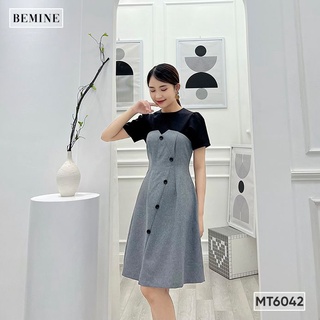 Đầm cổ phối đính nút BEMINE MT6042