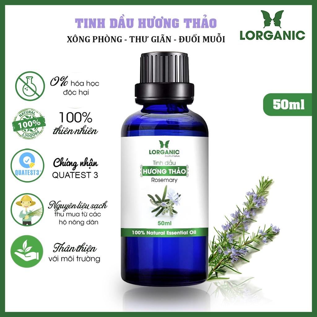 Tinh dầu hương thảo nguyên chất Lorganic Rosemary 100% Natural Essential Oil 10ml, 50ml