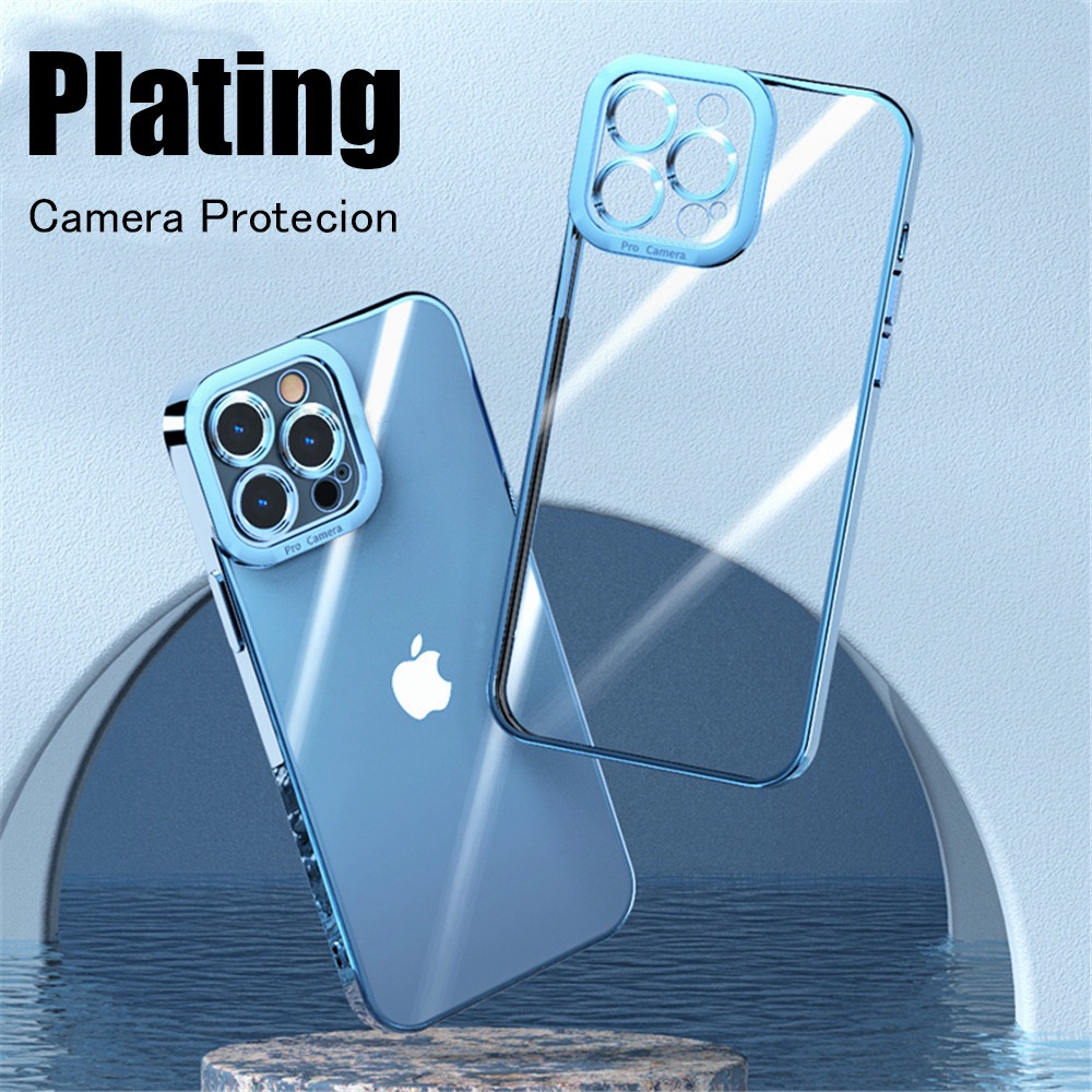 Ốp điện thoại silicon mềm trong suốt mạ viền sang trọng bảo vệ camera cho iPhone 13 12 11 Pro Max XR XS Max 7 8 Plus
 | BigBuy360 - bigbuy360.vn