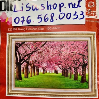 Tranh thêu PHONG CẢNH RỪNG HOA ANH ĐÀO 100x67cm chưa thêu 223116