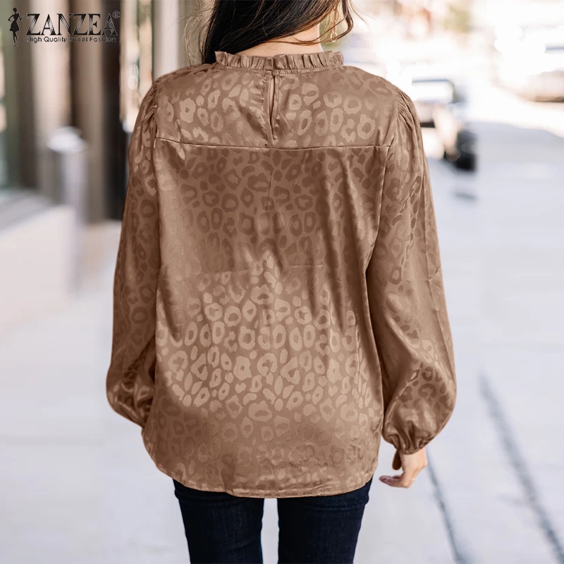 Áo kiểu Zanzea tay dài cổ tròn in họa tiết da báo dành cho nữ