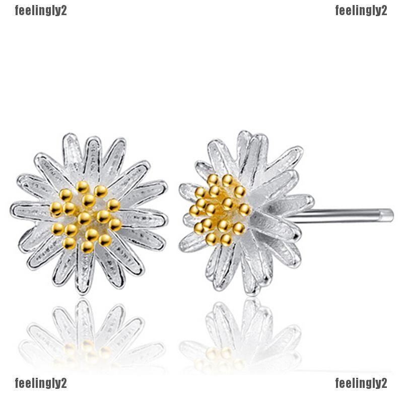 ❤Mặt Trời❤ Bông Tai Mạ Bạc 925 Hình Hoa Cúc Thanh Lịch