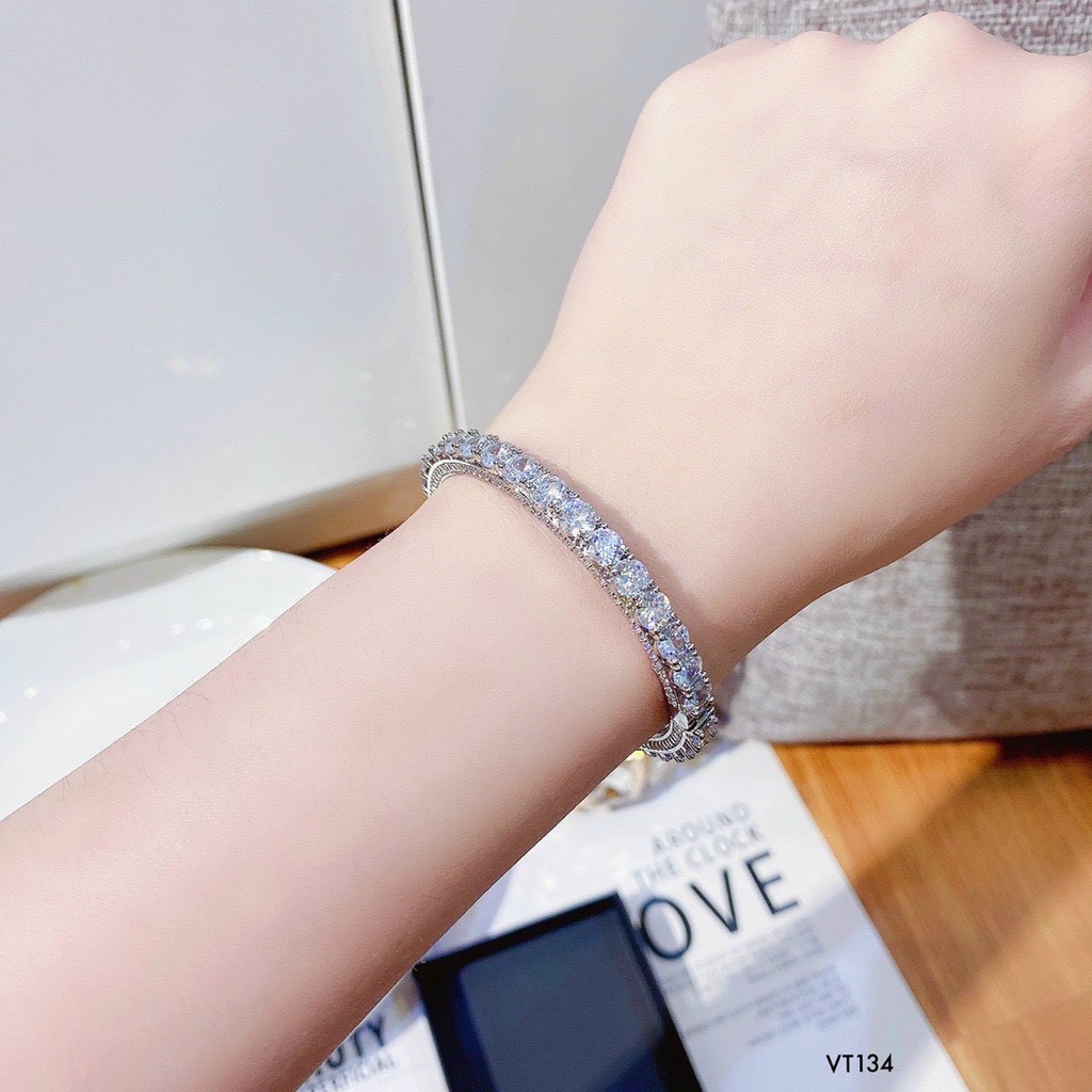 Vòng Tay Nữ Đính Đá 1 Hàng Bạch Kim Dễ Thương - Trang Sức Nữ Đẹp Giá Rẻ - Queen Jewelry