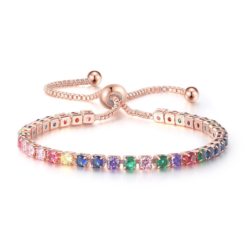 Vòng Tay Nhiều Màu Sắc Đính Đá Zircon Màu Sắc Cầu Vồng Xinh Xắn Dành Cho Nữ