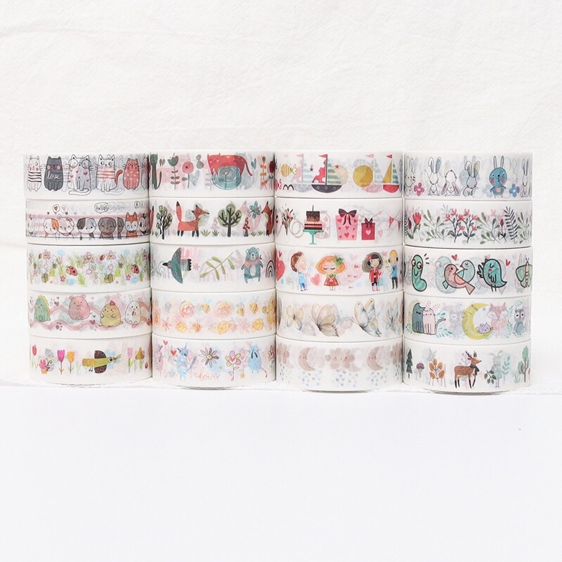 Z0671 (chọn Màu 10 Mẫu) Băng Keo Trang Trí Washi Tape 1,5cm X5m Dễ Thương Bullet Journal