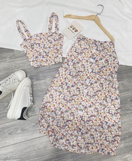 Set chân váy hoa + crop 2 dây vintage