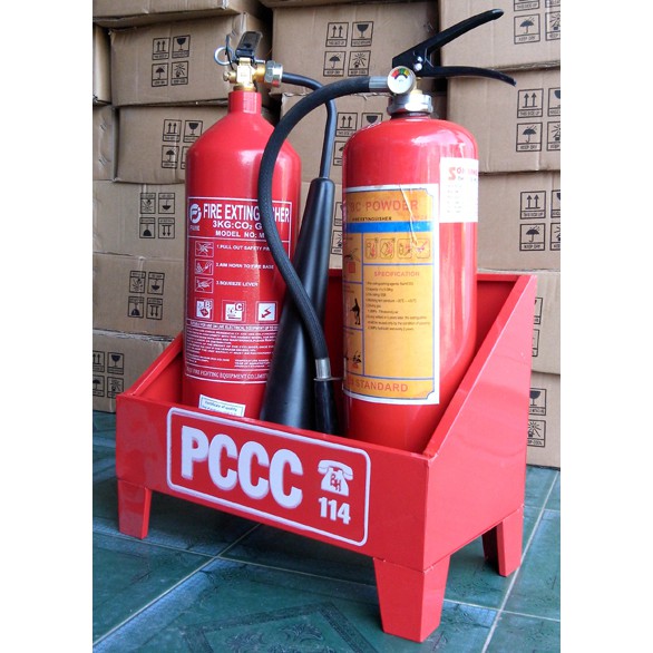 Kệ đôi đựng bình chữa cháy loại 2 bình 4 kg, 3kg, 8kg - hình thật