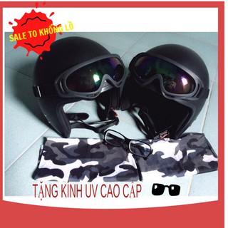 [Siêu Sale - Hàng Đẹp] Nón Mũ Bảo Hiểm Moto 3/4 Đầu Đen Trơn Hàng Công Ty tặng kinh UV