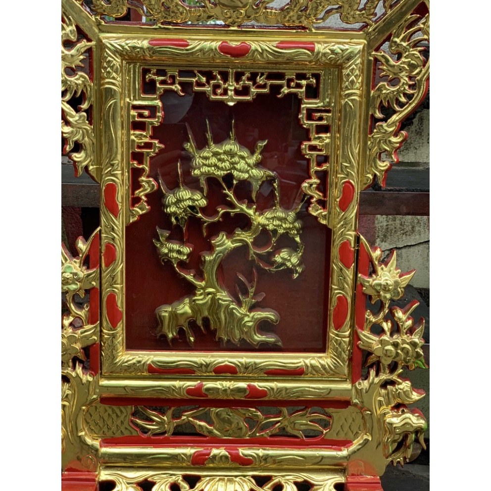 Giá Gương Thờ Cây Tùng Sơn Son Gỗ Mít Cao 71cm