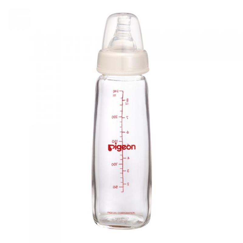 Bình Sữa Thủy Tinh Cổ Hẹp Pigeon 120/240 ML Kèm Núm Vú Size S/M