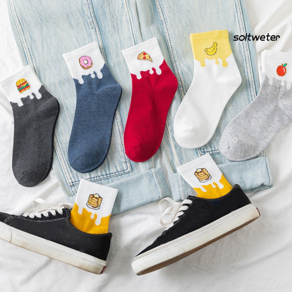 Vớ Cotton Cổ Cao Họa Tiết Trái Cây Xinh Xắn