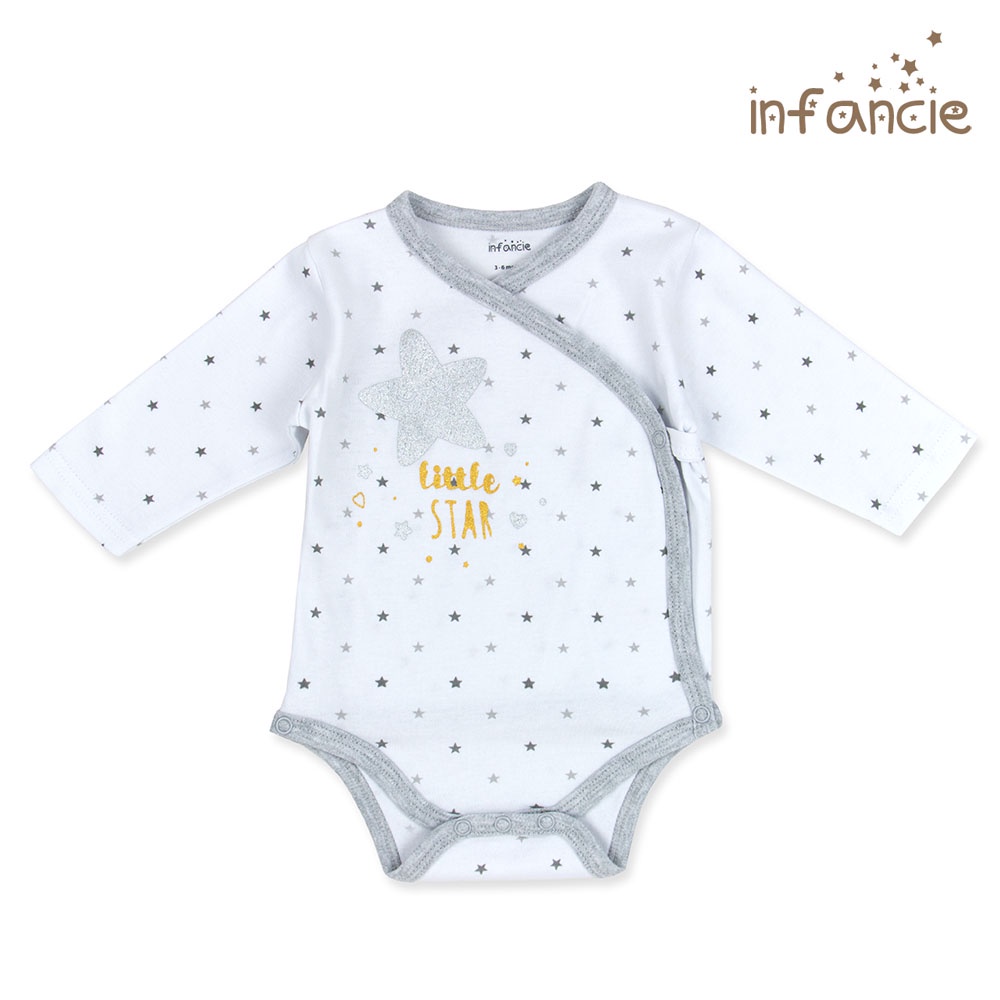 Bodysuit dài tay cúc lệch cho bé trai bé gái hình sao (kèm móc) IT3350