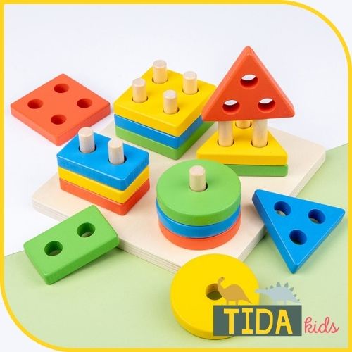 Luồn Cọc Thả Hình 4 Trụ ⚡ CÓ HỘP ⚡ Early Education Geometry Board Ohey, Đồ chơi Cho Bé Vận Động Tinh, TiDa Kid Shop