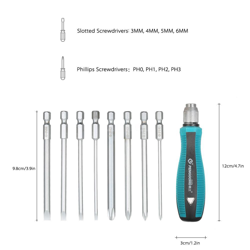 Set tua vít 9 món cách điện đa chức năng thiết lập rãnh từ tính kèm tay cầm chuyên dụng cho sửa chữa điện