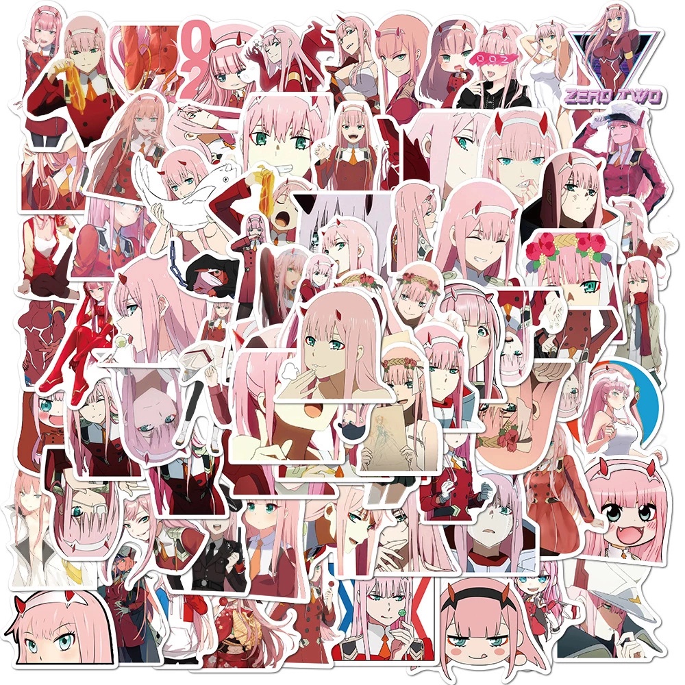 Set 100 miếng dán trang trí hình anime ZERO TWO bằng PVC cho laptop ván trượt xe hơi