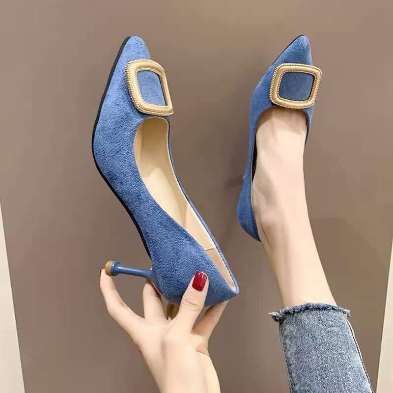 (ORDER BIGSIZE) Búp bê công sở cao gót da lộn khóa vuông big size nữ (33-43)